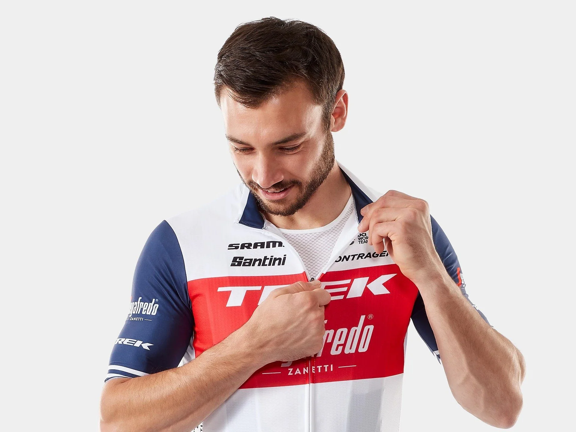 Camisa Santini Masculina TREK-Segafredo Branca/Azul/Vermelha - Image 3